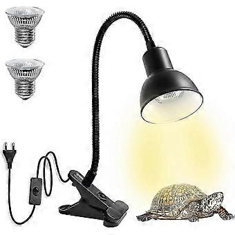 2 UVA UVB Bulb Turtle Heat Lamp 360 Rotating Clip for Reptile Aquarium Snake Use