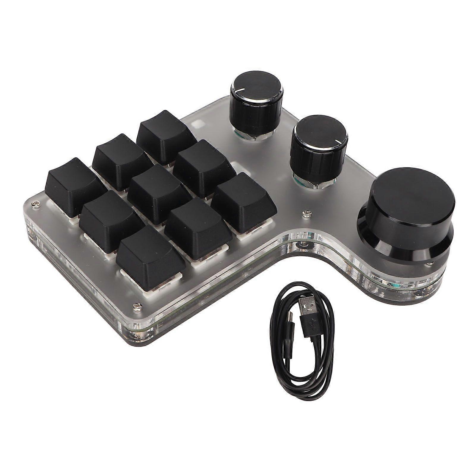 Mini Custom Keypad 9 Keys 3 Knobs Programmable RGB Backlit Programming Macro Keypad for Computer Gaming Software Black