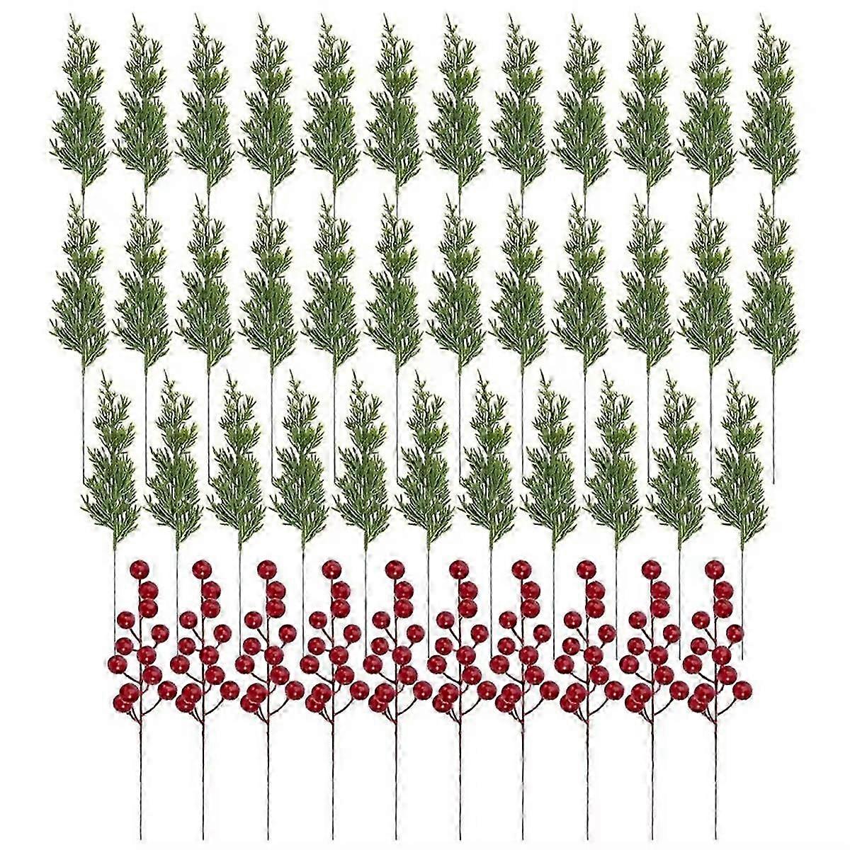 45Pcs Decorations Artificial Pine Branches Holly Berries Berry Stems