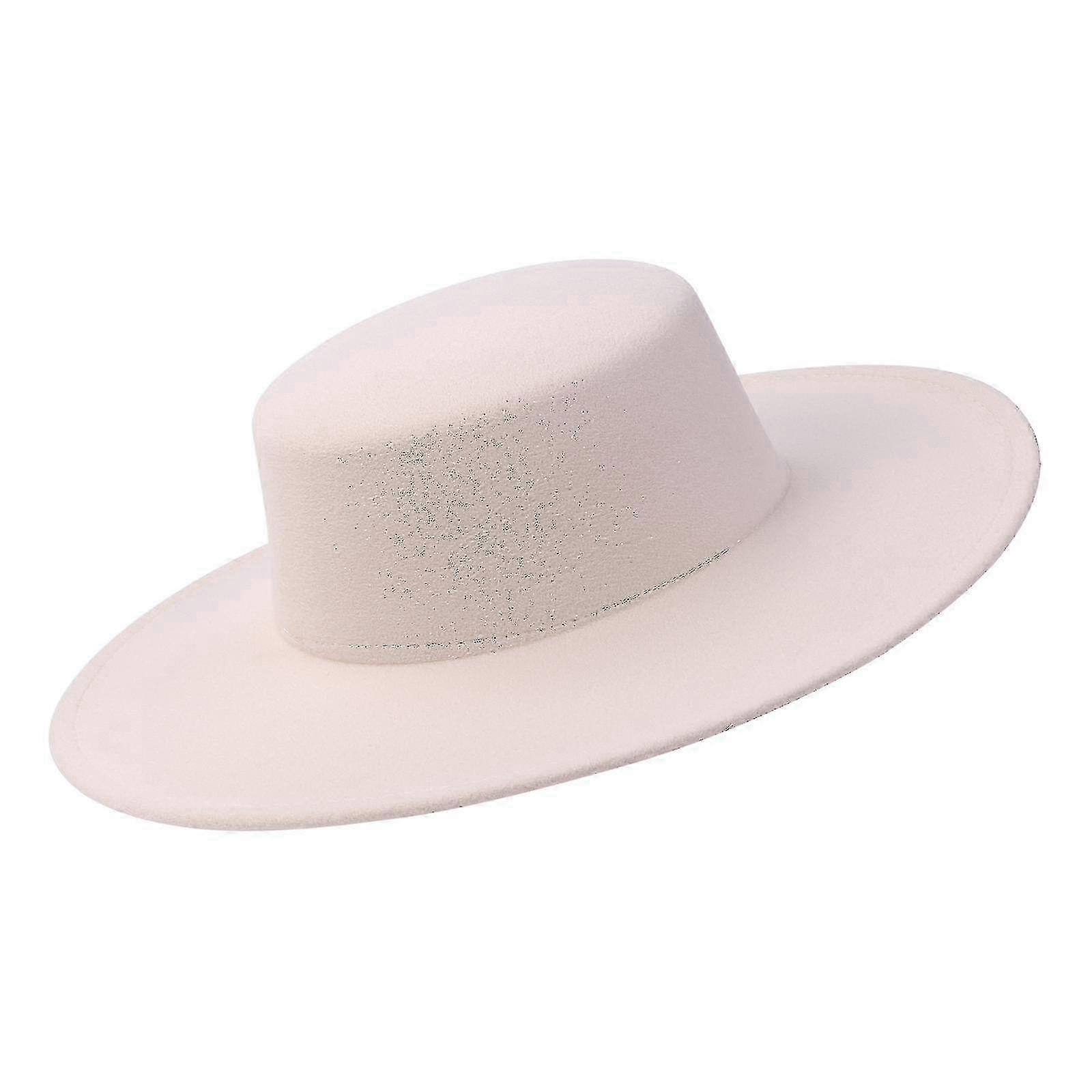 Women's Wide Brim Flat Top Felt Hat, Solid Color Simple Elegant