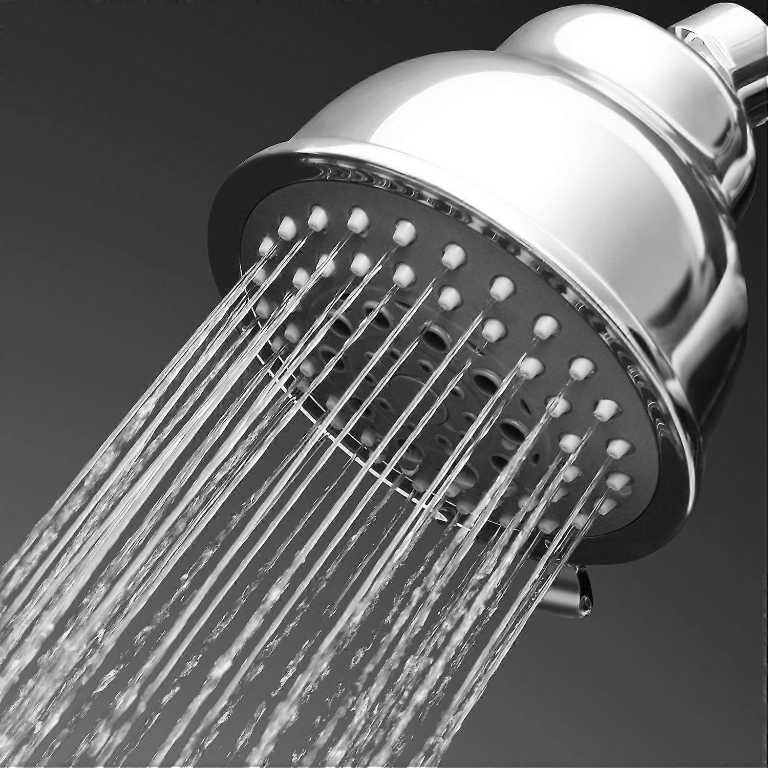 High-pressure, 5-speed handheld shower head with on/off button and flow control switch, with adjustable angle