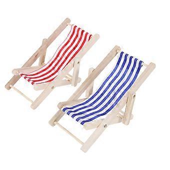 Mini Wood Striped Beach Chair Miniature Wood Model for Decoration 2Pcs