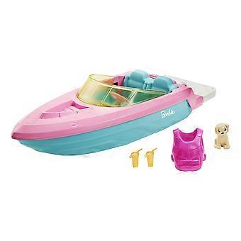 Barbie Toy Boat Set with Puppy, Life Vest and Beverage Accessories, Floats in Water, Seats 3 Dolls