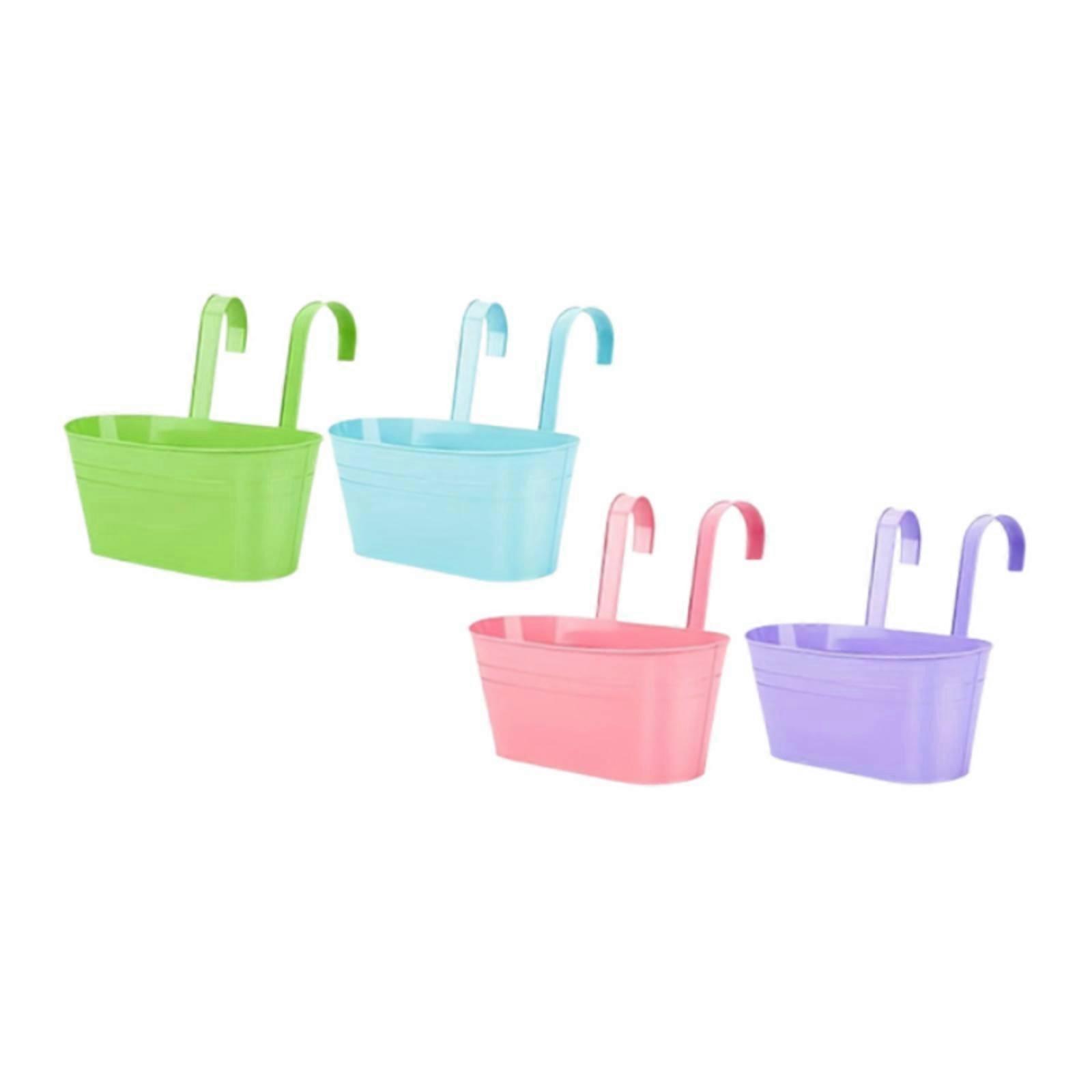 4 Pieces Iron Hanging Pot Paired Hooks Hanging Oval Planter Solid Solid Metal