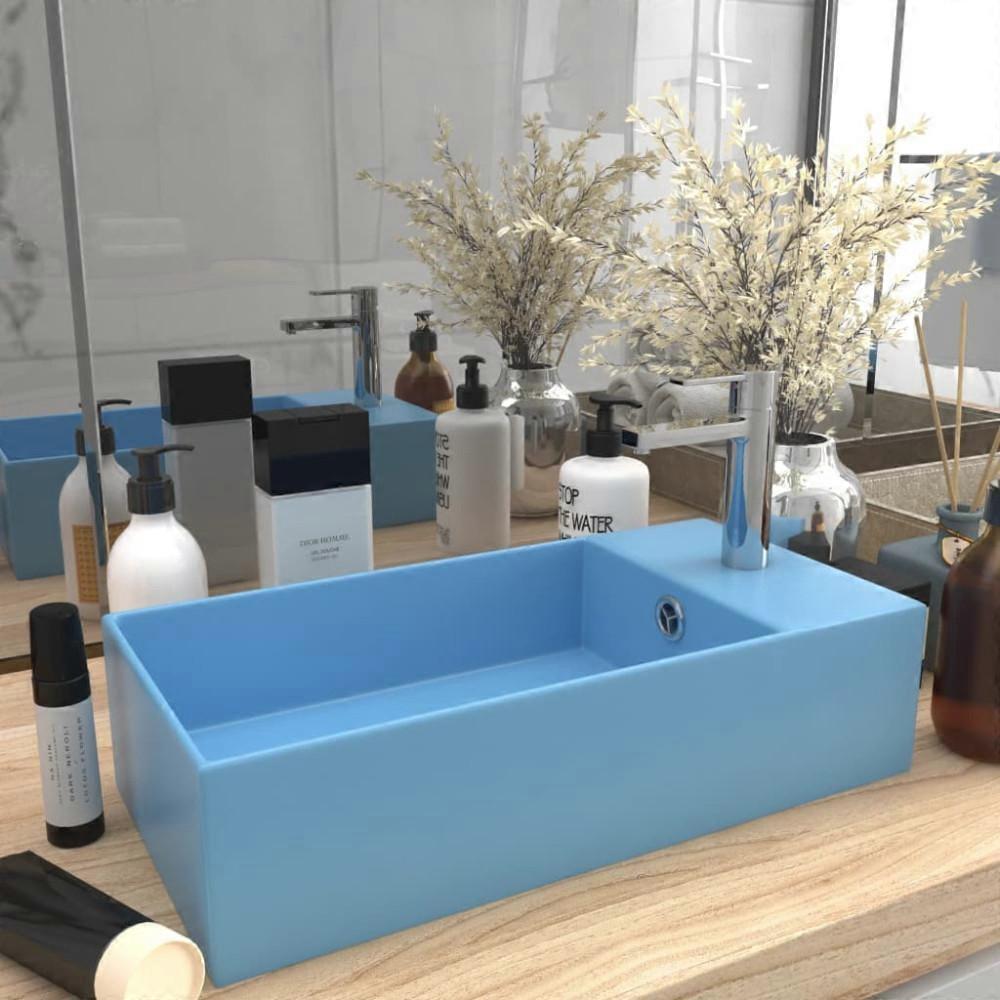Sink with overflow ceramic light blue