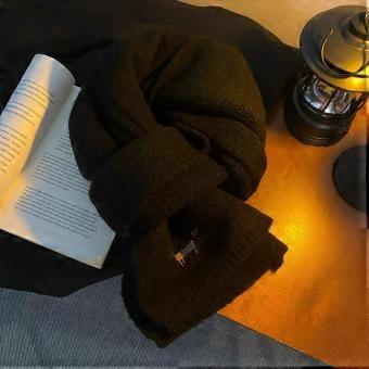 Bufanda de punto de imitación cachemira, color sólido, con bordado de un cachorro coreano, ideal para el invierno, nueva, versátil y cálida, para mujer.