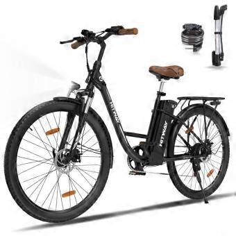 Bicicleta eléctrica HITWAY E-Bike 28 pulgadas, motor de 250W, batería de 36V 13Ah, 7 velocidades, pantalla LCD - negro