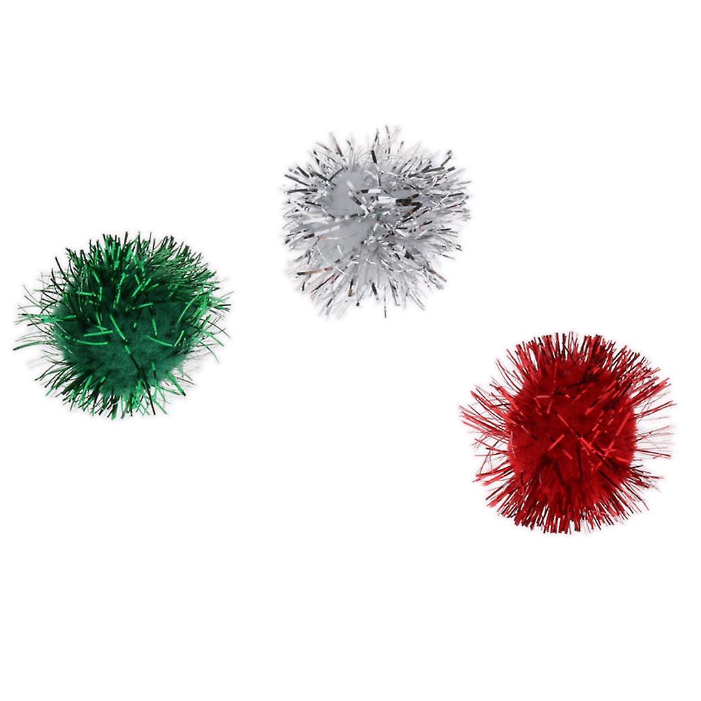 3Pcs Mini Colorful Sparkly Glitter Tinsel Pompom Balls Toy for Bird Parrot