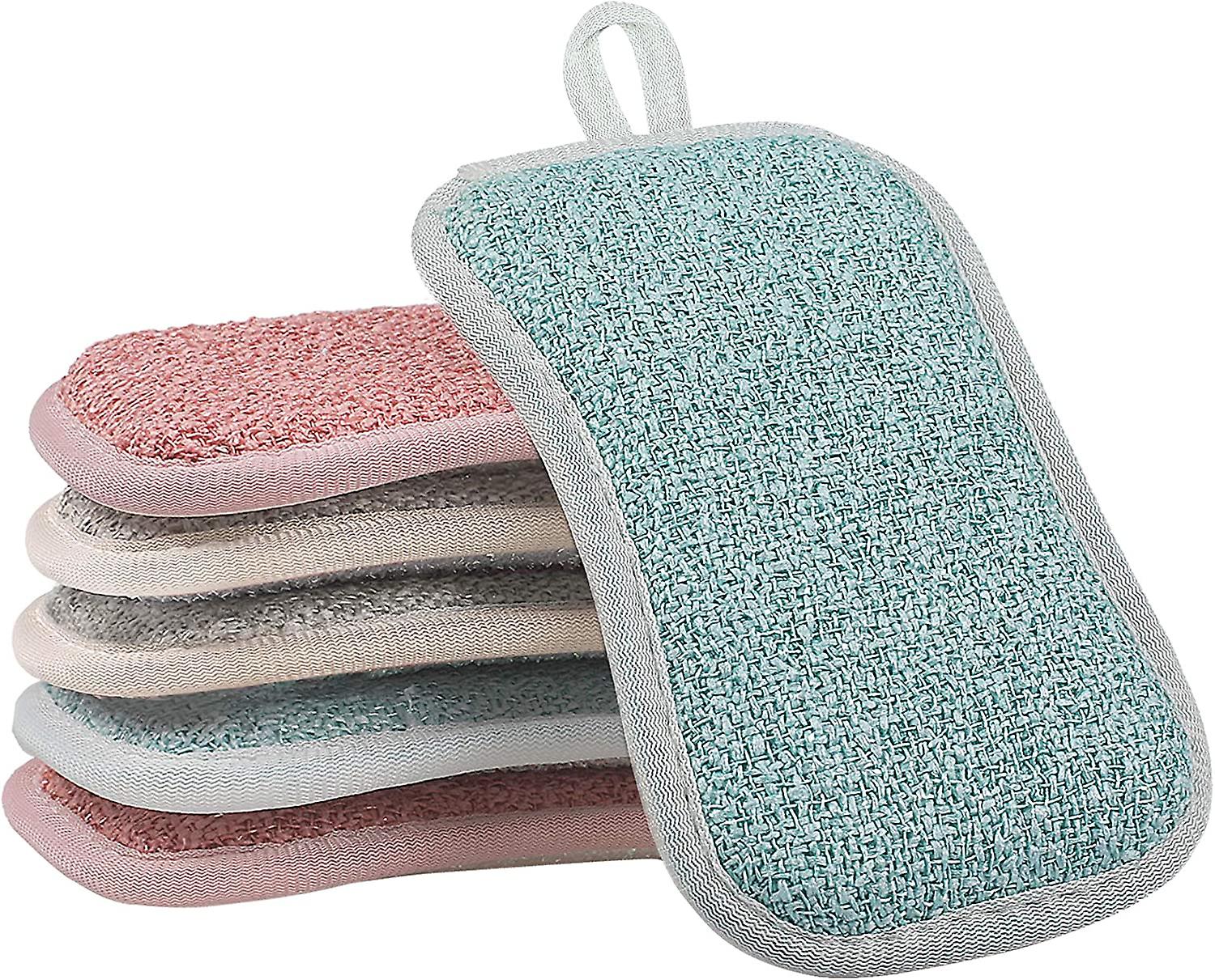 6 Pack Kitchen Scrub Sponges Reusable Non-scratch Microfiber Sponge Heavy Duty Scouring Pad For Kitchen Cleaning, Multifunctional Household Washing To