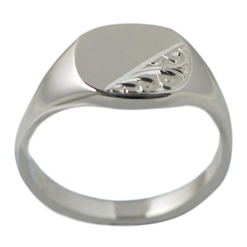 Silver 13x13mm hand engraved solid cushion Signet Ring Size W