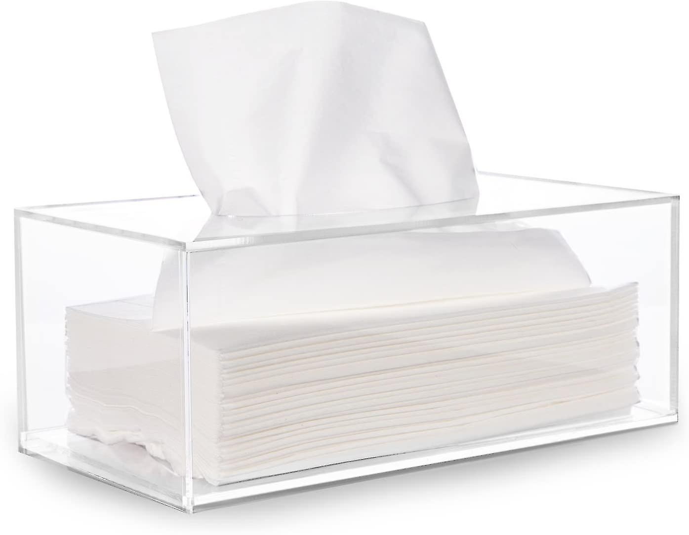 Facial Tissue Dispenser Box Cover Holder Clear Acrylic Rectangle Napkin Organizer For Bathroom, Kitche