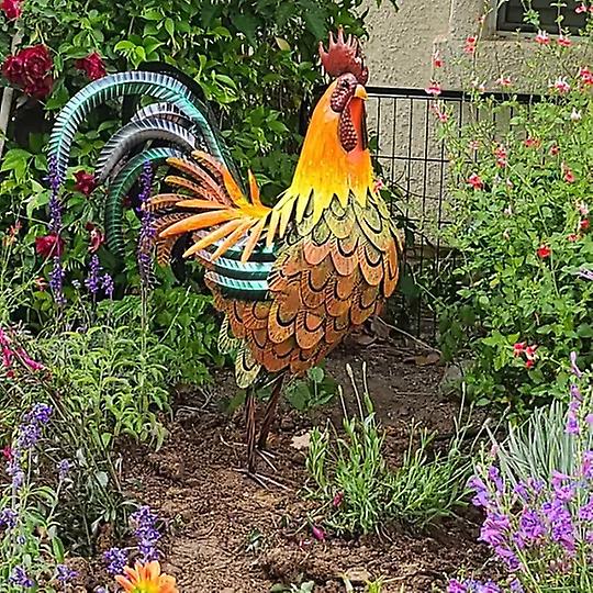 Statue Coq Métal Jardin 30 Cm - Décoration Cour Et Patio Artistique