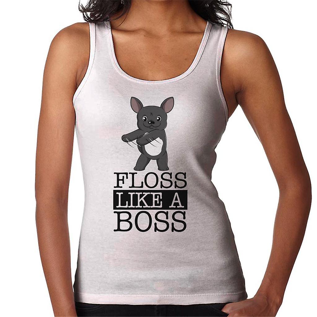 Francês Bulldog Floss como colete de um chefe das mulheres