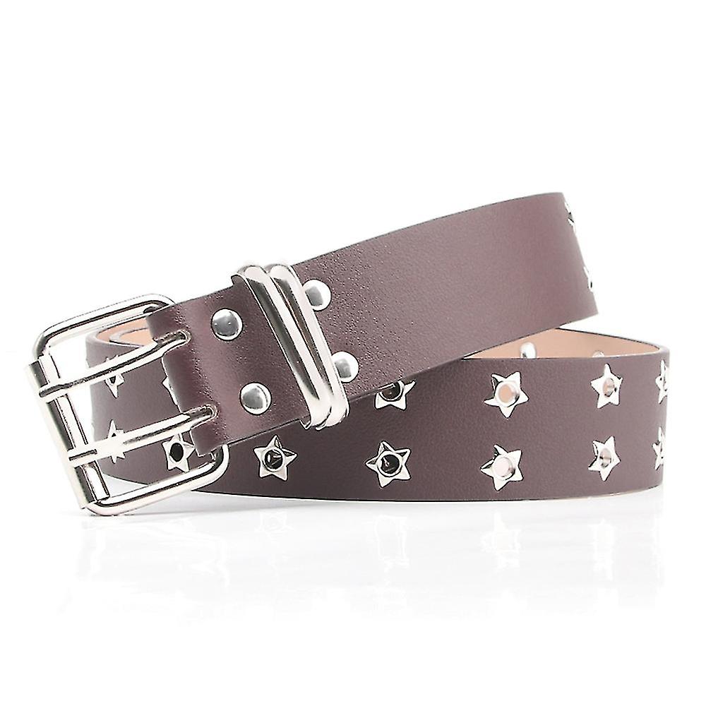 Double Grommet Pu Leather Belt For Women/men Punk Metal Jean Belt Wide 1.5 Inch