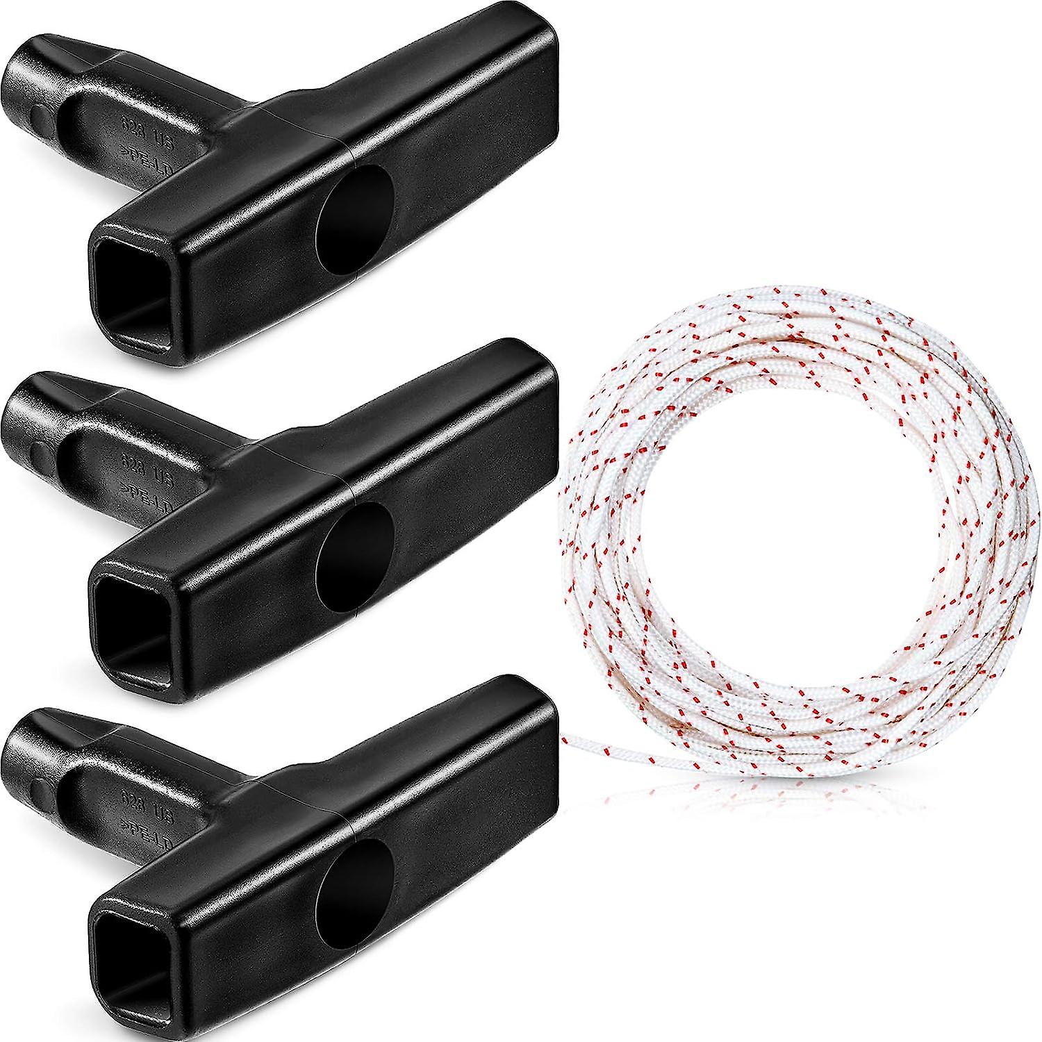 Recoil Starter Rope 10 Meters Pull Rope With 3 Pieces Starter Handle For Lawn Mower Chainsaw Trimmer Engine Parts (Red And White Cord, 3.5Mm)