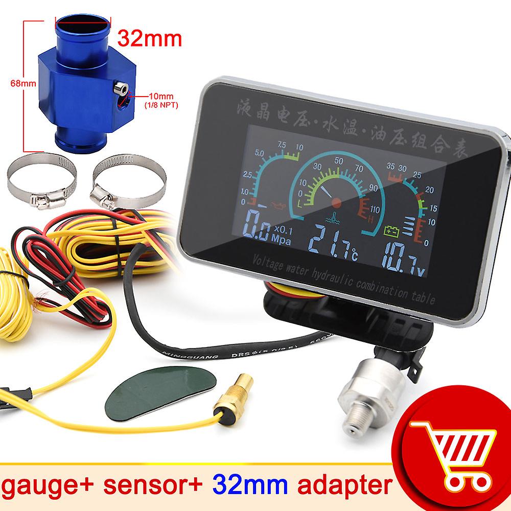 Universal 3 In 1 Multi-function Digital Gauge Waterproof Water Temp Oil Pressure Voltmeter Car Temperature Clock With Alarm
