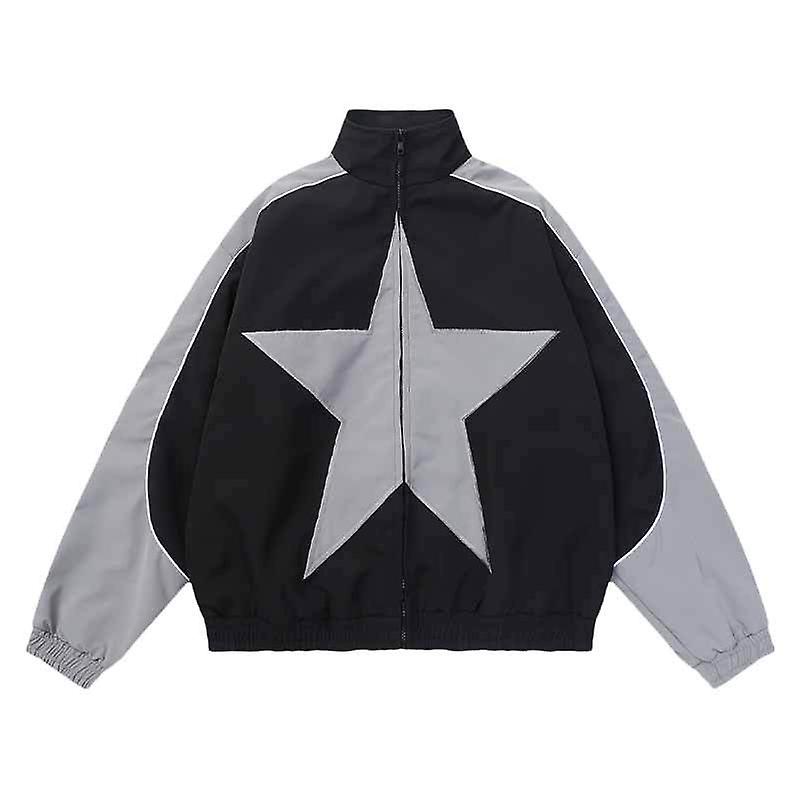 Spring Bomber Jacket Men Women Vintage Star Pattern Harajuku Windbreaker Coat Streetwear Zipper Patchwork Outerwear Unisex