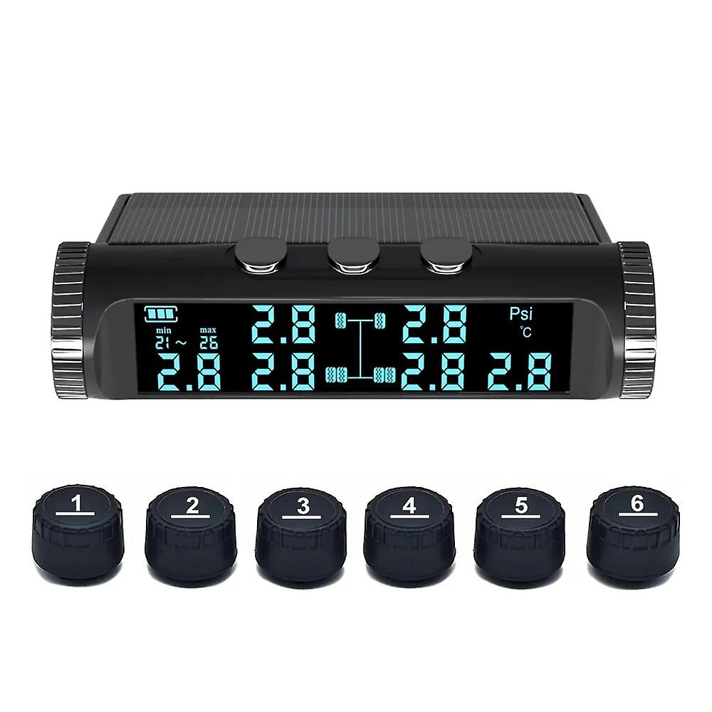 Tire Pressure Monitoring System Alarm Tpms 6 Sensors Solar  Charging Tire Pressure Sensors For Trucks Rv Bus Safety Driving