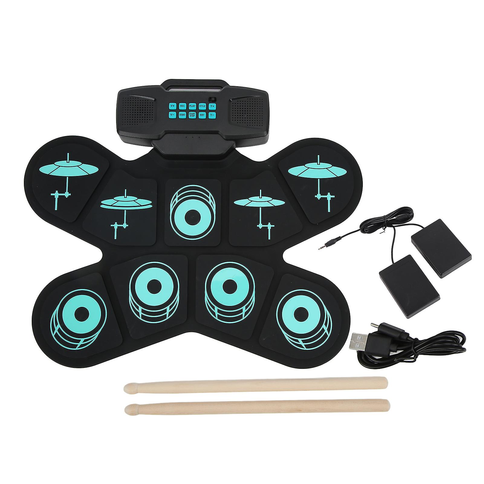 Electronic Drum Set Portable Foldable Built in Dual Stereo Speakers 9 Key Drum Pad for Beginners Adults