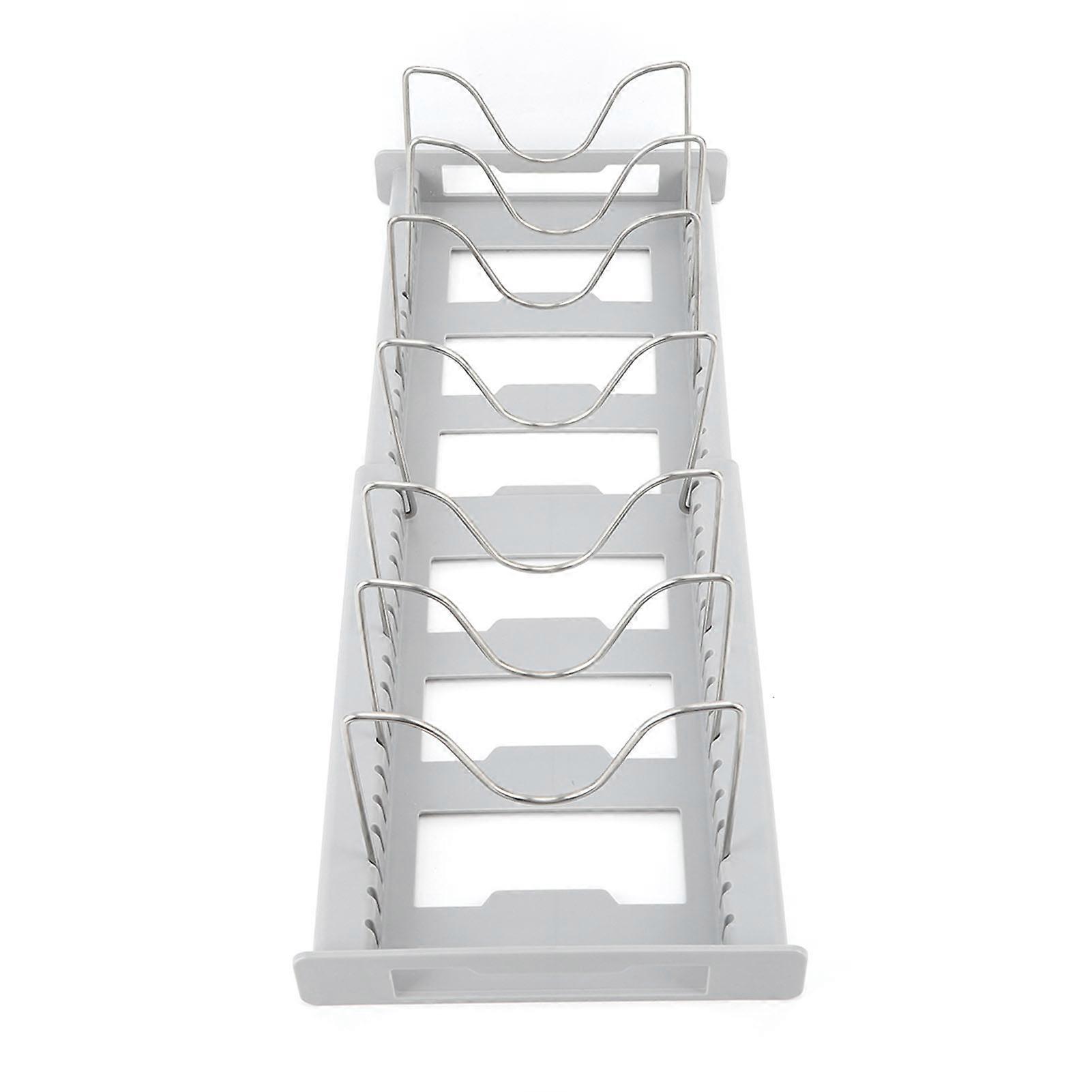 Expandable Pot Organiser Rack, Adjustable Pan Lid Holder Pan Rack Holders Anti Slip Pot Lid Organizers for Kitchen Canteen White(grey)