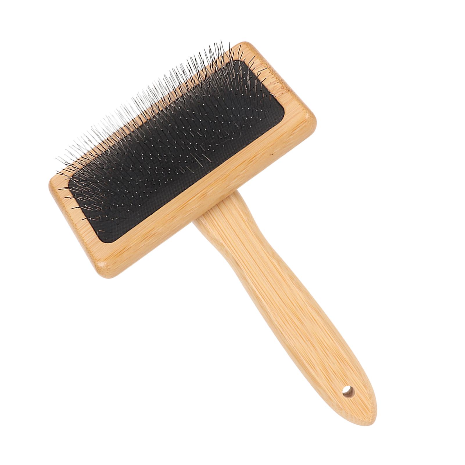 Macrame Slicker Comb with Hole Air Bag Cushion Finely Polished Bamboo Cleaning Slicker Brush for Pet Tapestry L 