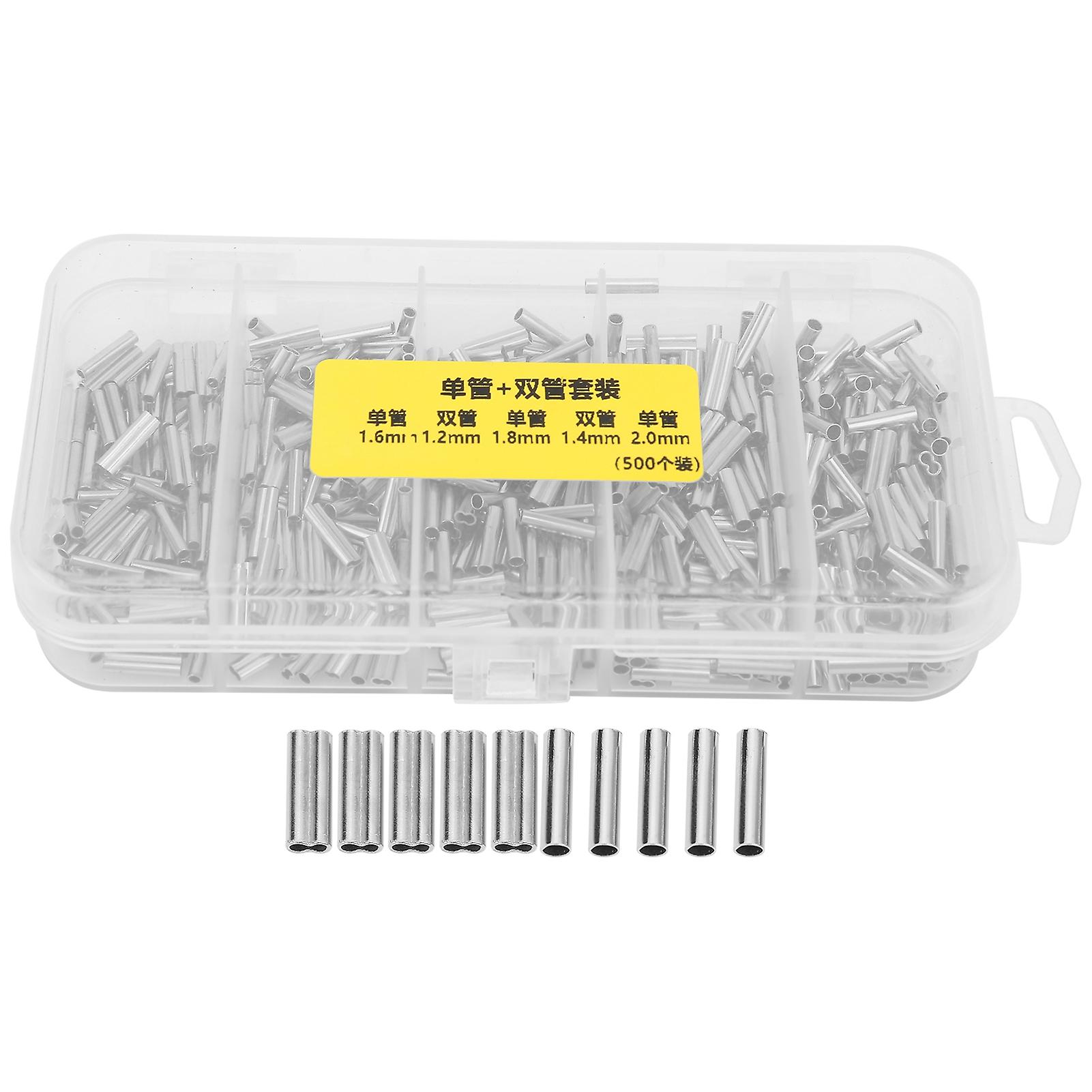 Nimomo 500PCS Single Double Barrel Crimping Sleeve Fishing Line Wire Leader Copper Tube Connector for Outdoor Fishing