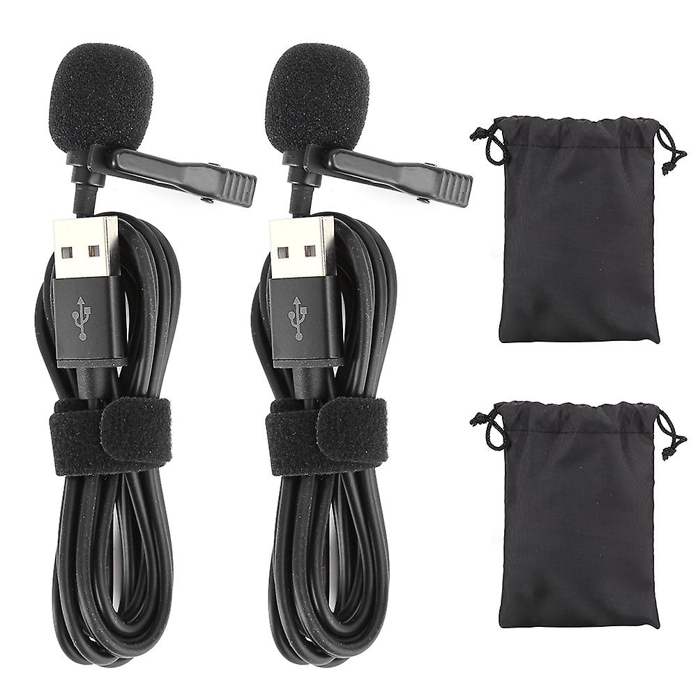 2Pcs Mini USB Lapel Microphones - Compact, Professional, Wired Clip for Interviews