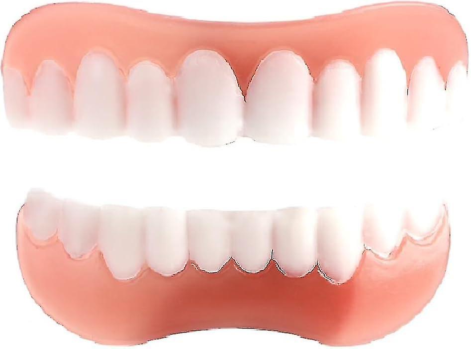Veneer Dentures Set, 2pack Upper And Lower False Teeth, Bright White Shade, Comfortable & Adjustable Fake Teeth