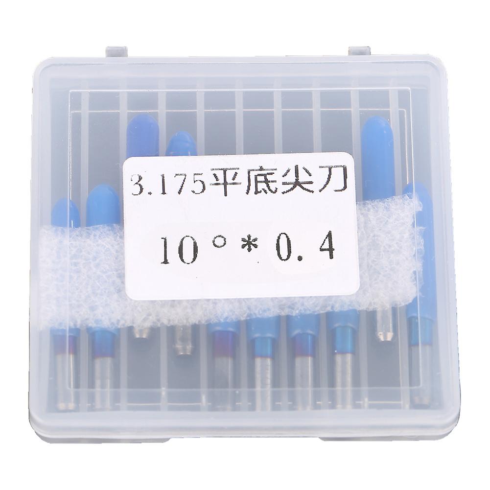 Boîte de 10 outils de gravure CNC en acier tungstène plaqué bleu 3.175 (10° x 0,4)