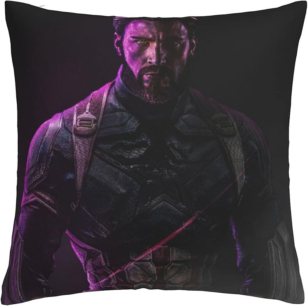 부드럽고 편안한 캡틴 아메리카 쿠션 커버 45 x 45cm 정사각형 쿠션 커버 (소파, 침실, 자동차, 야외 장식용) 18 x 18인치 양면 디자인