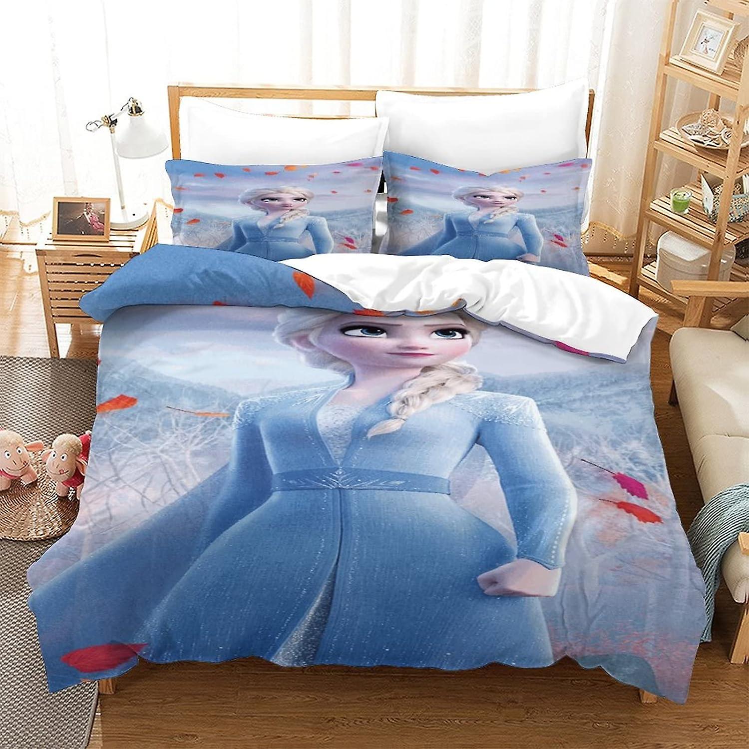 HOUKIG Frozen Duvet Cover Northern 3D Princess Effect for Childrens And Adults Printed Set with Pillow Cases Quilt Bedding Set Ultra Soft Microfiber P
