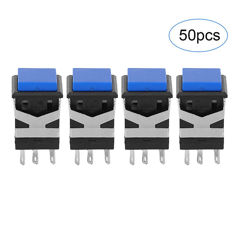 50pcs 6 Pins Self‑Locking Push Button Switch Precision Stable Switch Button Blue220V