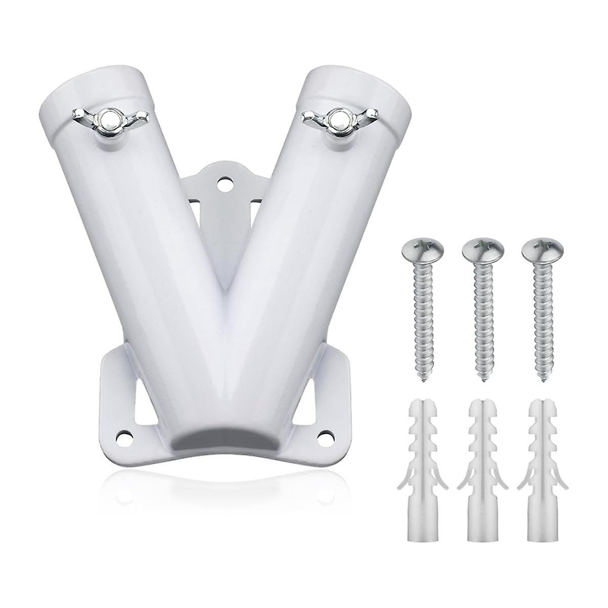 Double FlagPole Bracket Holder, V Shape Aluminum Alloy Flagpole Wall Mount Bracket Windproof Flag Bracket Mounting