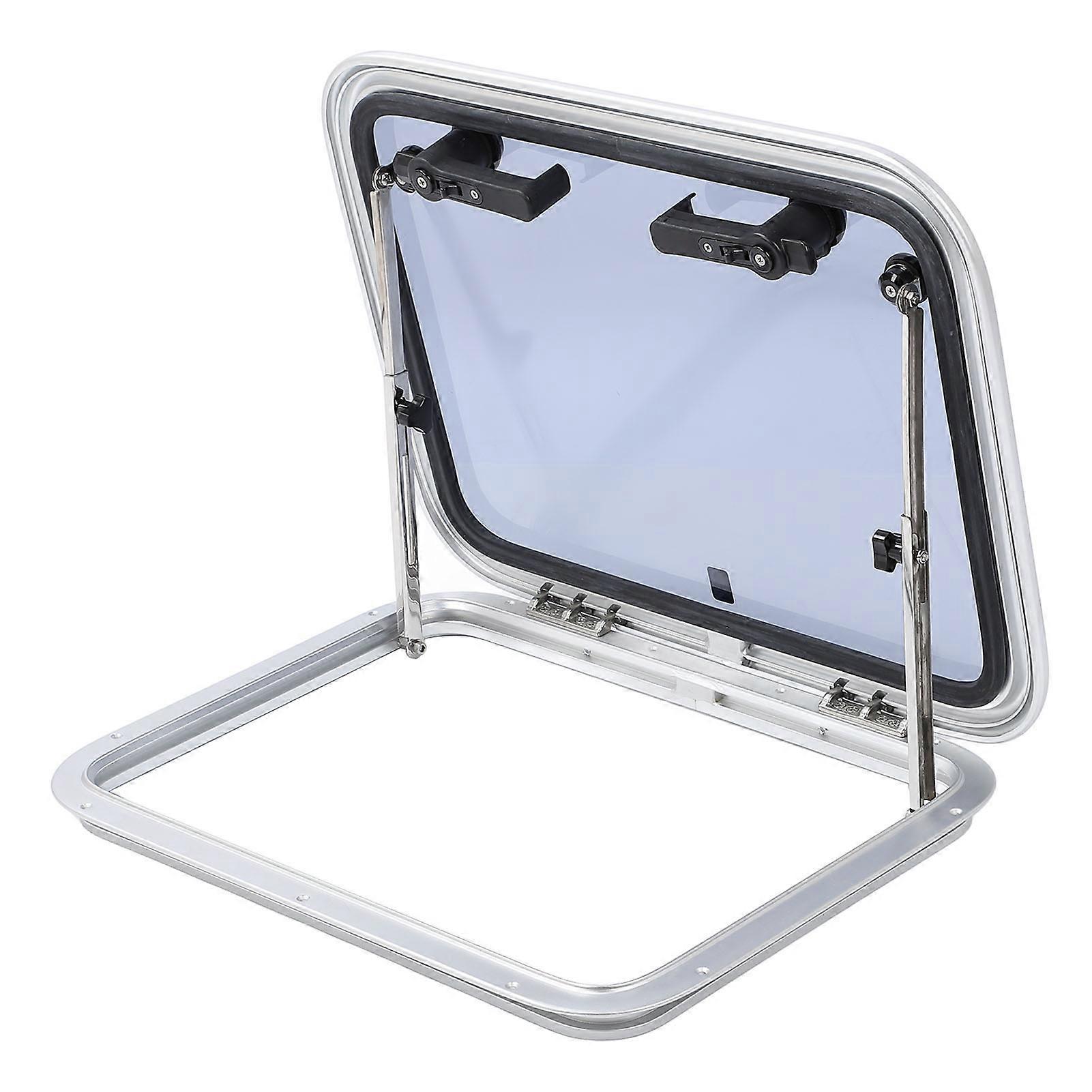 Marine Hatch Porthole Window 19 X 25in Square Heavy Duty Aluminum Alloy Deck Hatch Window with Support Rod and Handle for Yacht RV