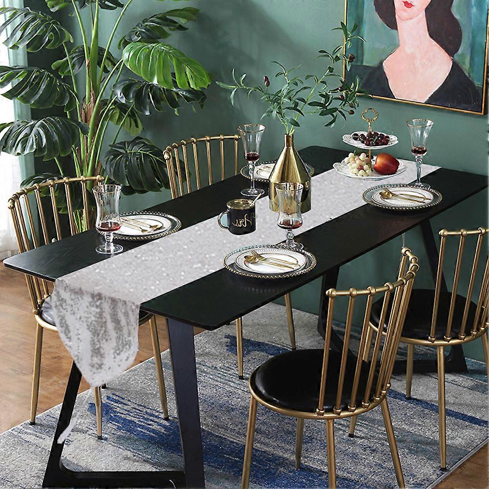 Glittering Silver Sequin Table Runner Cloth for Wedding Holiday Decor