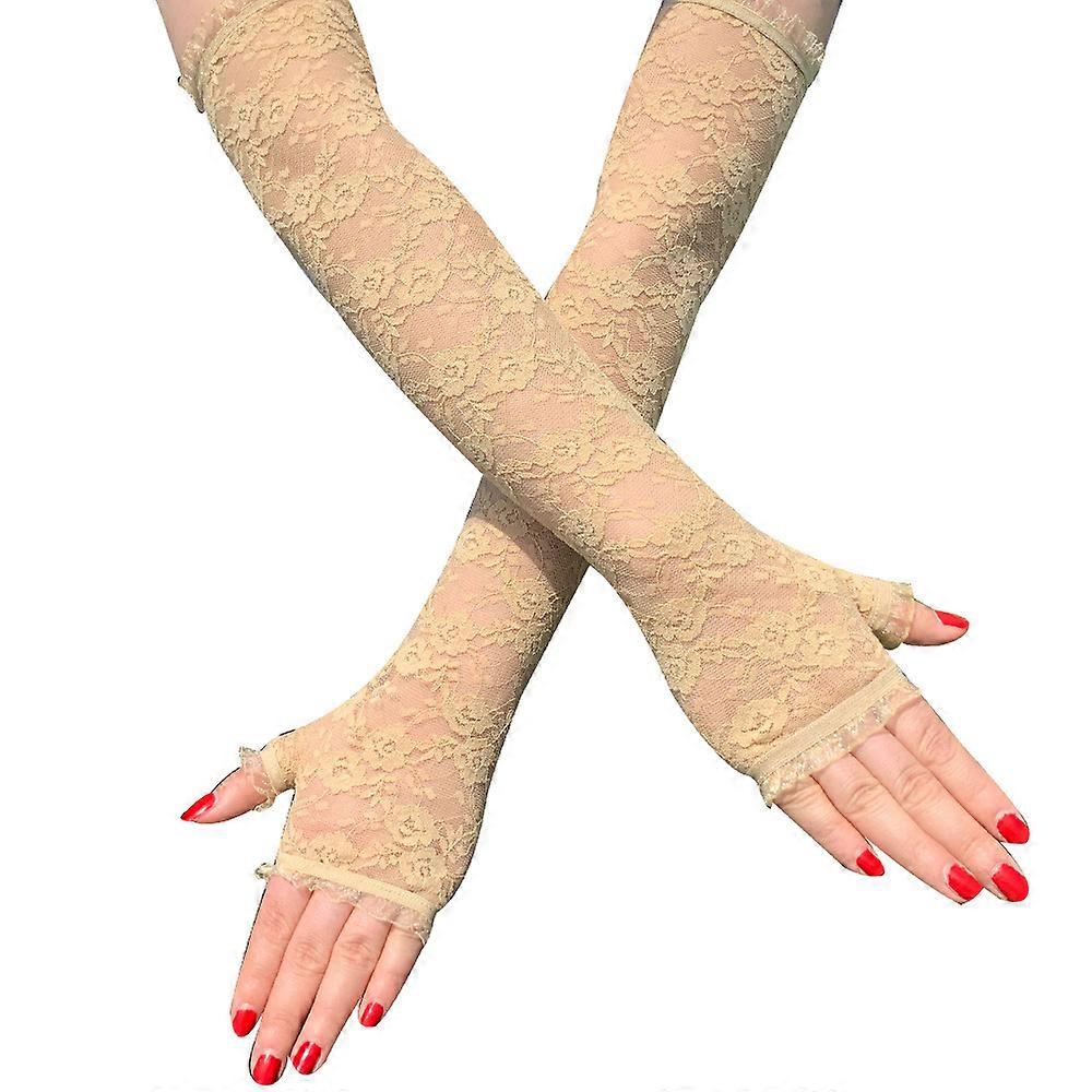 נשים תחרה חצי אצבע תחרה כפפות קיץ מסיבת חוף נשים ללא אצבעות חלול החוצה רכיבה הגנת UV שמשיה כפפות ארוכות