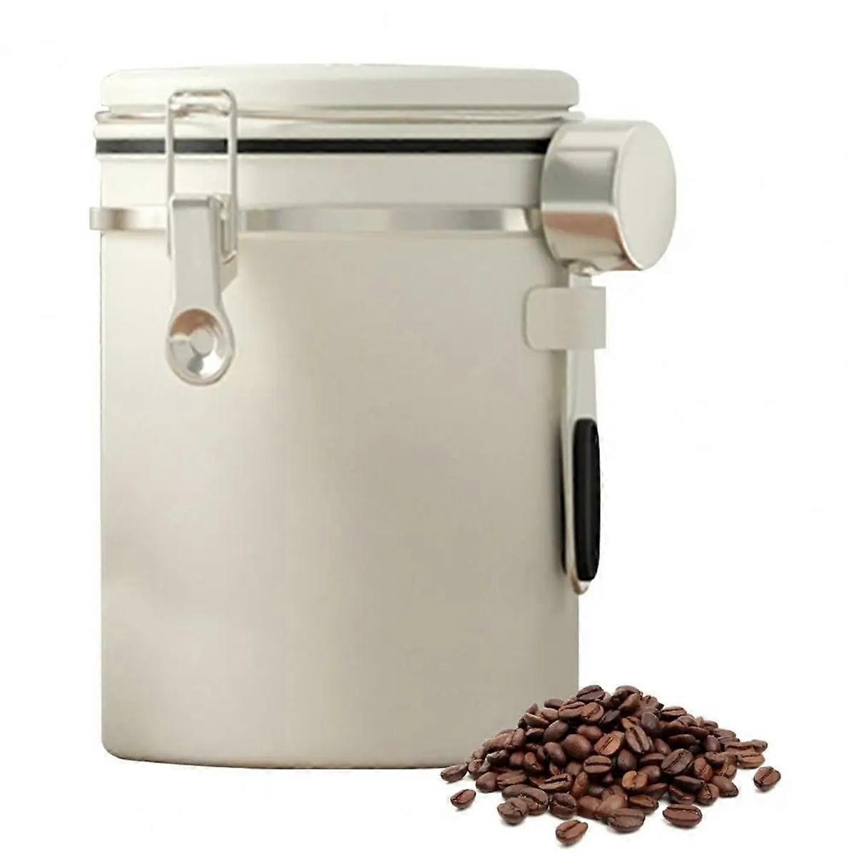 1800ML Stainless Steel Coffee Canister Airtight Container with Date Tracker Measuring Spoon Freshness Lock Kitchen A