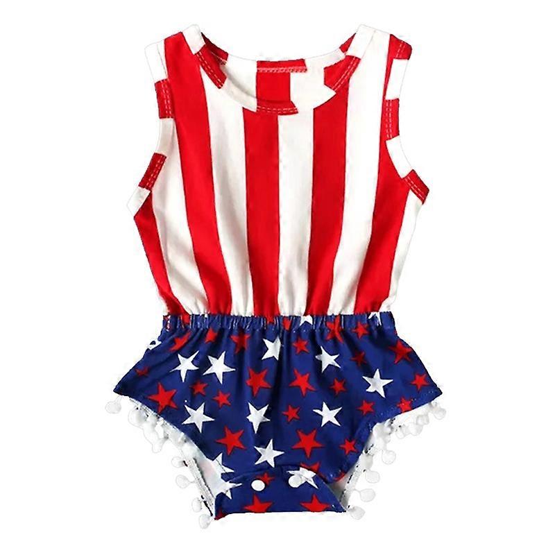 Baby Boys Girls Striped Jumpsuit Stars Print Sleeveless Soft Breathable Rompers for Summer