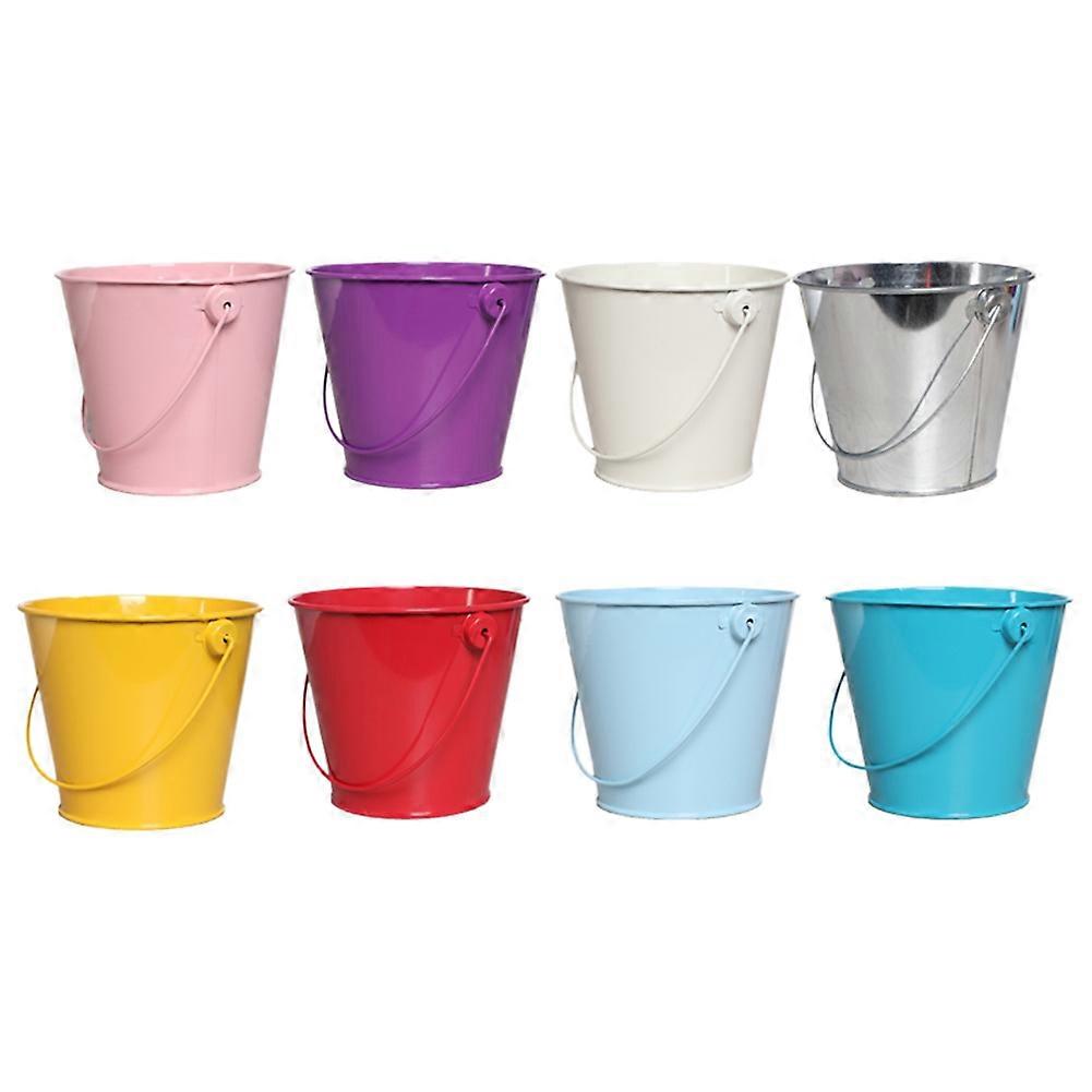 Small Metal Bucket with Handle, Beach Toys Mini Bucket for Partys Decoration, Classroom, Desktop Storage Bucket,8pcs B