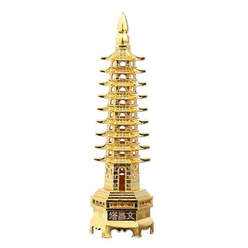 Feng Shui 9-Levels Alloy 3D Model Chinese Wenchang Pagoda Tower Crafts Statue Souvenir Home Decoration Metal Handicraft