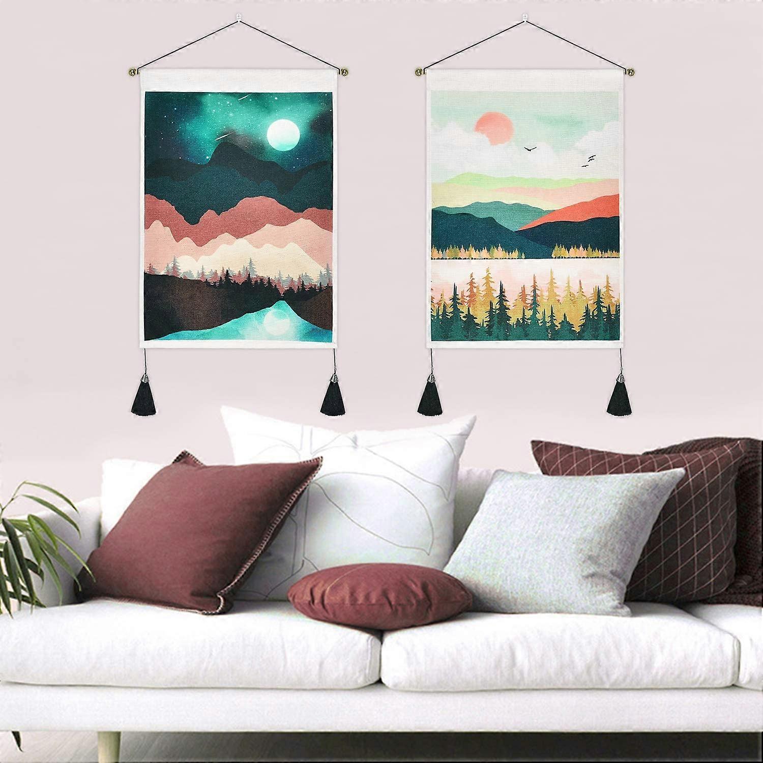 Pack Of 2 Mountain Tapestry Sunset Tapestry Forest Tree Tapestry Nature Landscape Tapestry