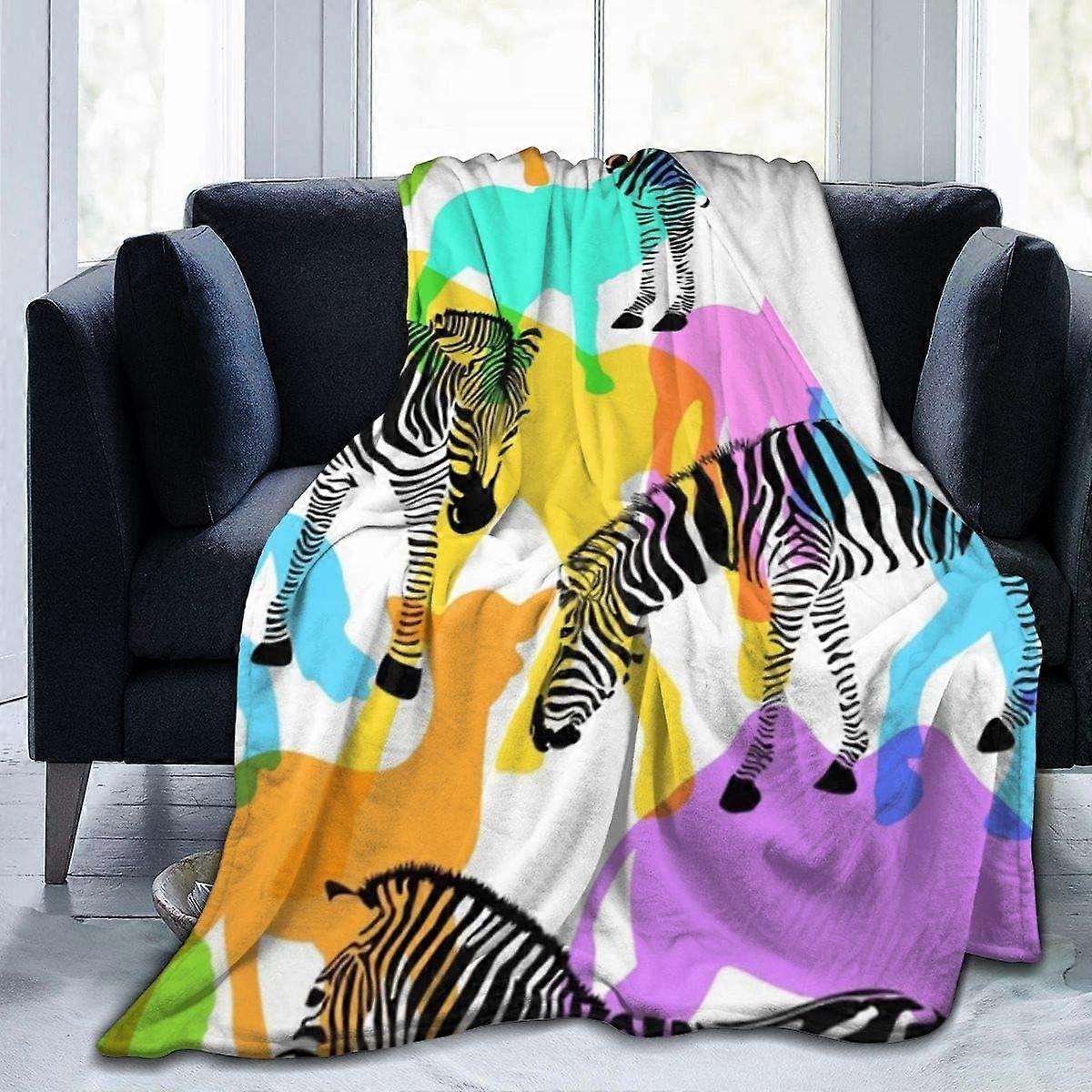Zebra Colorful Wildlife Animals Blanket Warm Thick Throw Blanket Lightweight Cozy Flannel Blanket Keeps Your Body Warm Anti-Static Fleece Couch Blanke