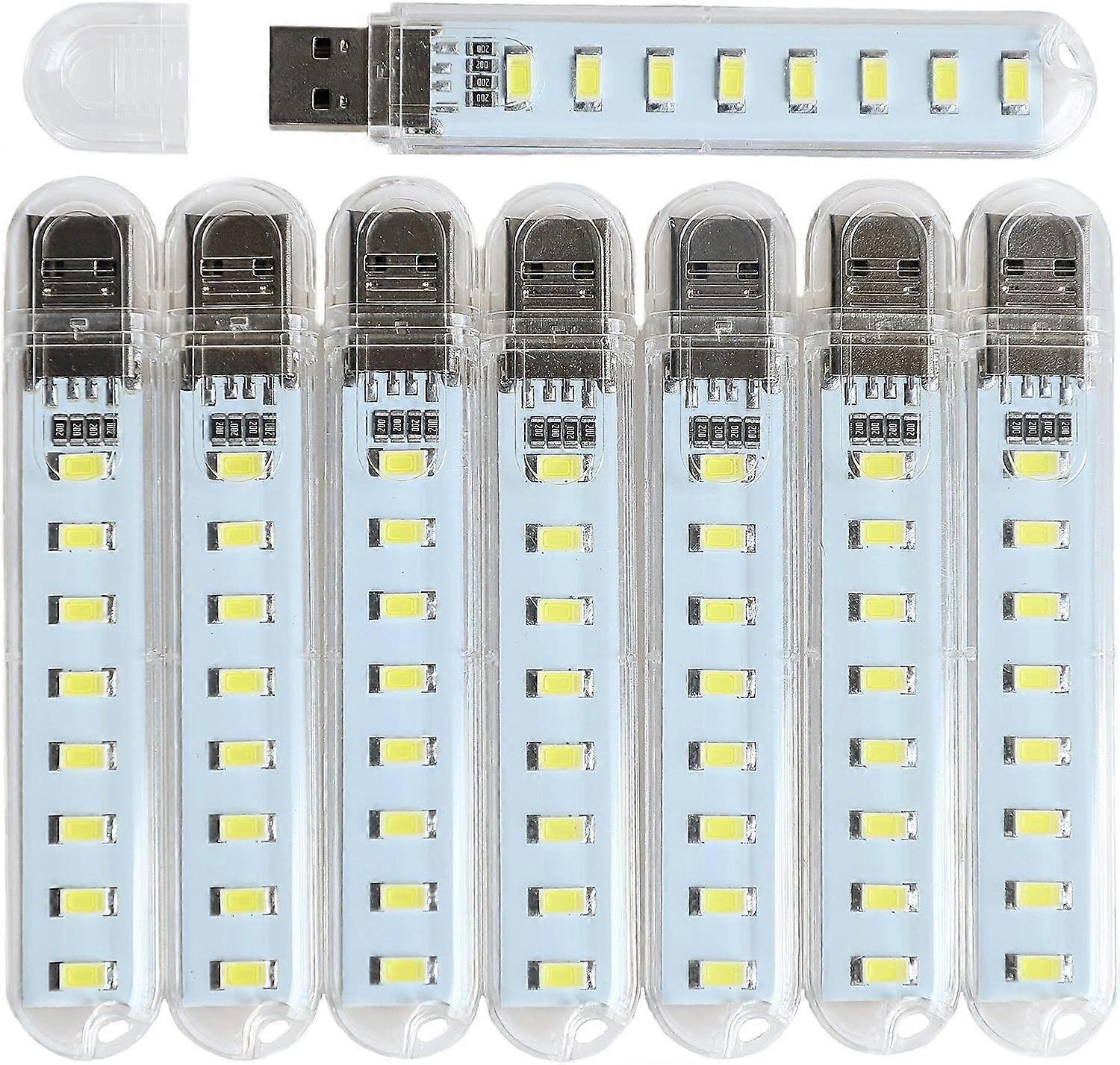 USB light, night light plug, small LED light bar with 8 lamp beads for power bricks/portable power stations (8 in a package) (white),2024 Ping