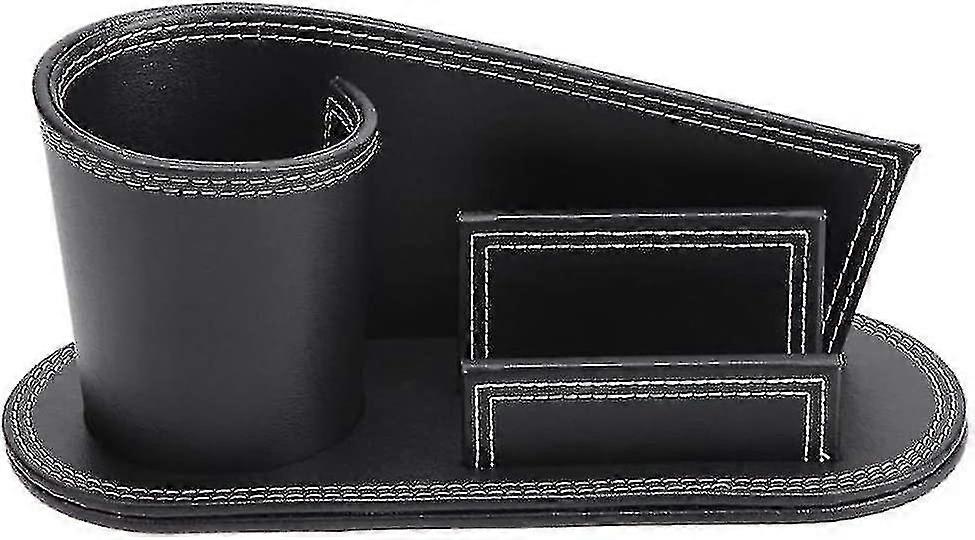 Multifunctional Desktop Pencil Holder,pu Leather Box,round,black