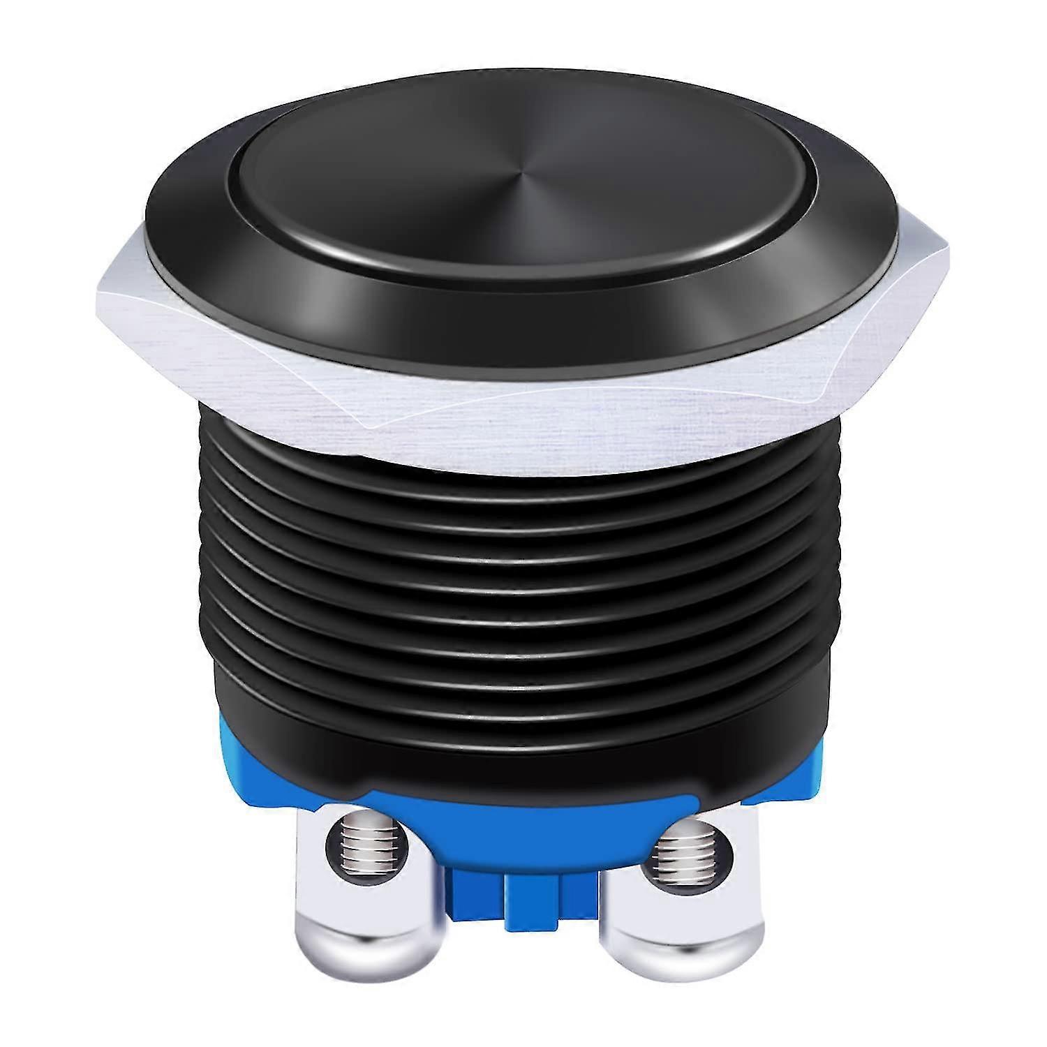 /16mm Waterproof Black Metal Shell Momentary Flat Push Button Switch