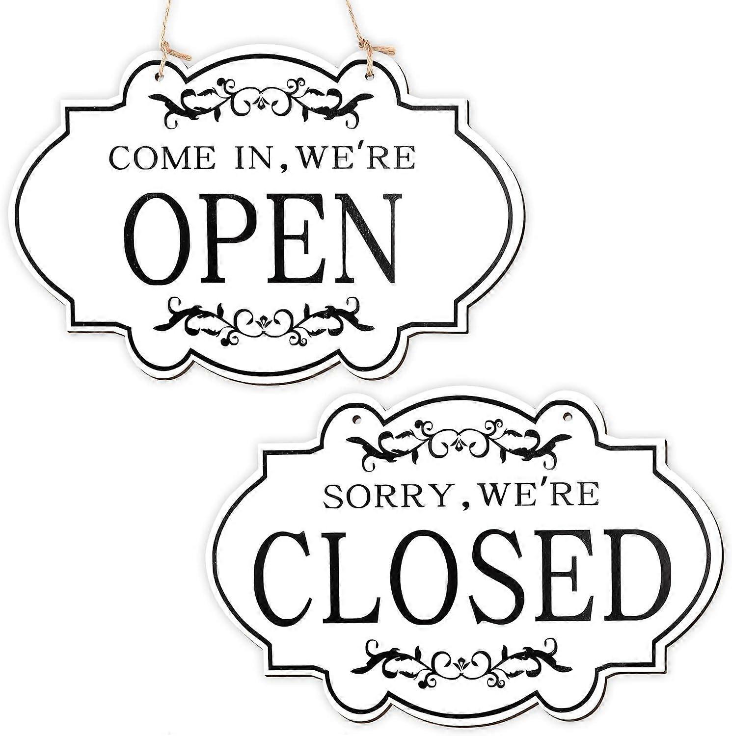 Open Closed Sign (30 x 20 cm White), Double Sided Reversible Come In We're Open and Sorry We're Closed Shop Hanging Sign for Restaurant Club Cafe Hote