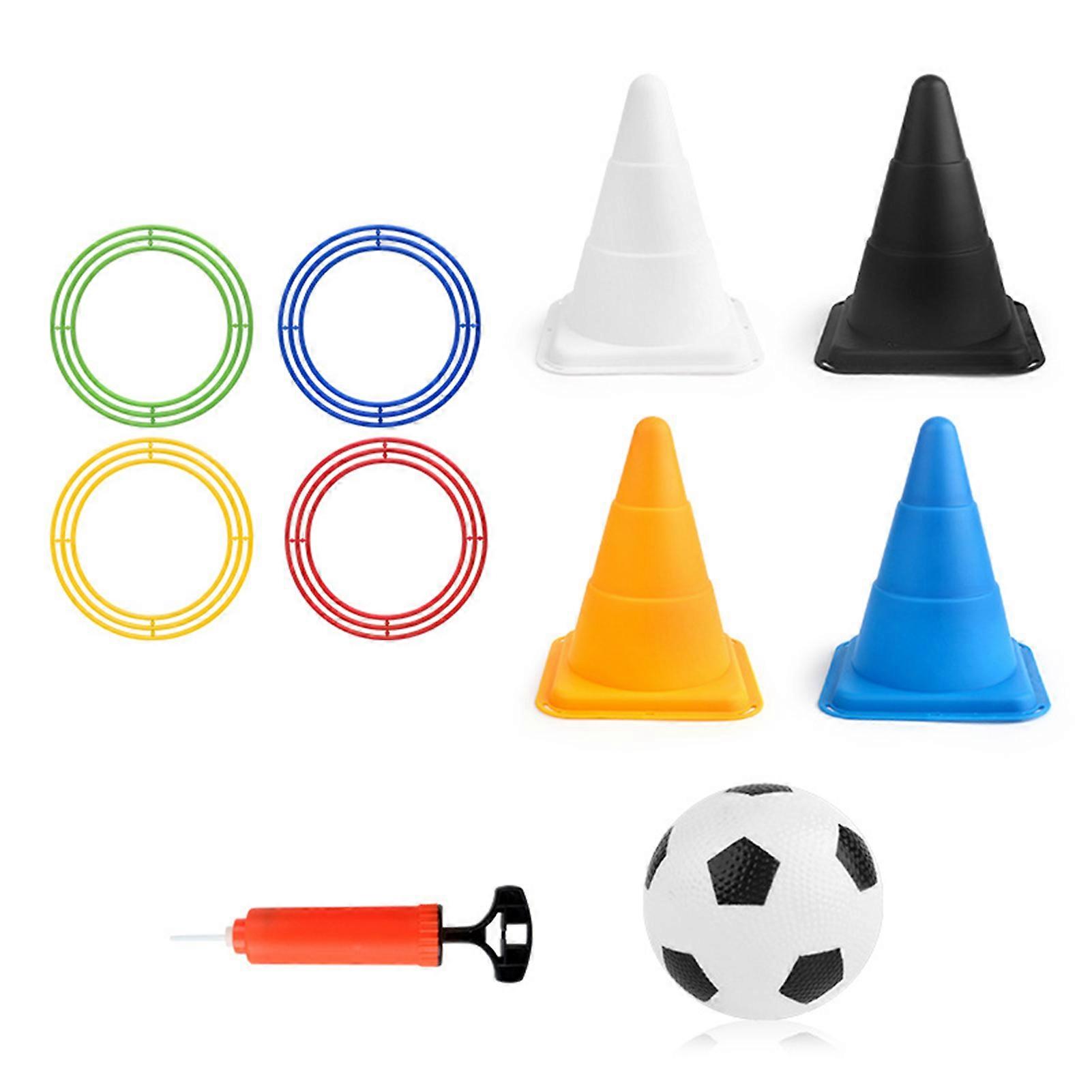 1 Set Kids Ring Toss Game Kit with Roadblock Cones Rings Sports Ball Inflator Indoor Outdoor Activity Hand-Eye Coordination Roadblock Ring Throwing To