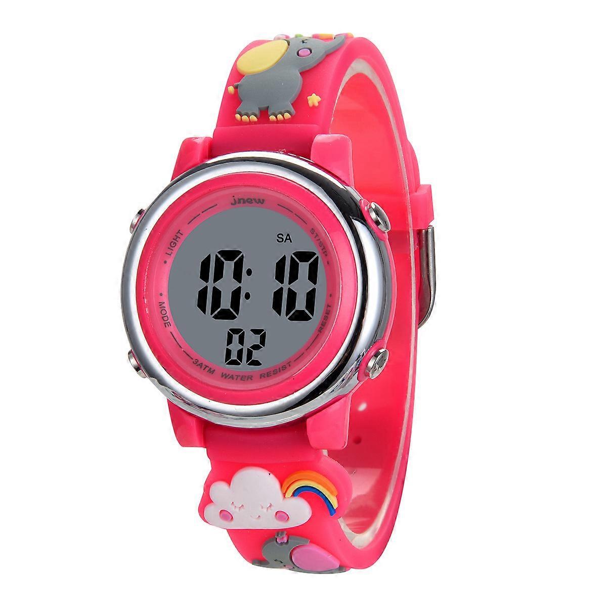 LED electronic waterproof watch, happy elephant, red