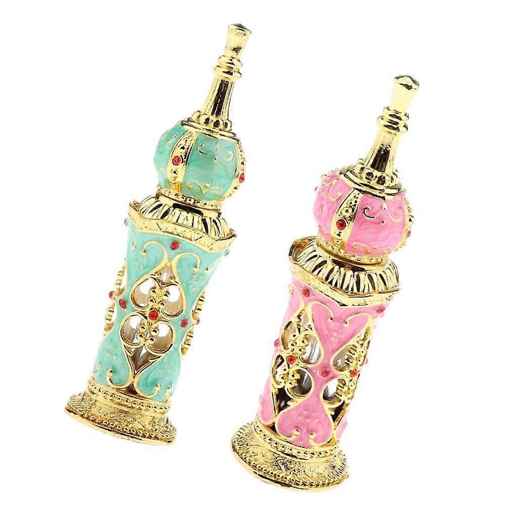 2pcs Vintage Heart Pattern Ancient Antique Empty Refillable Perfume Bottle