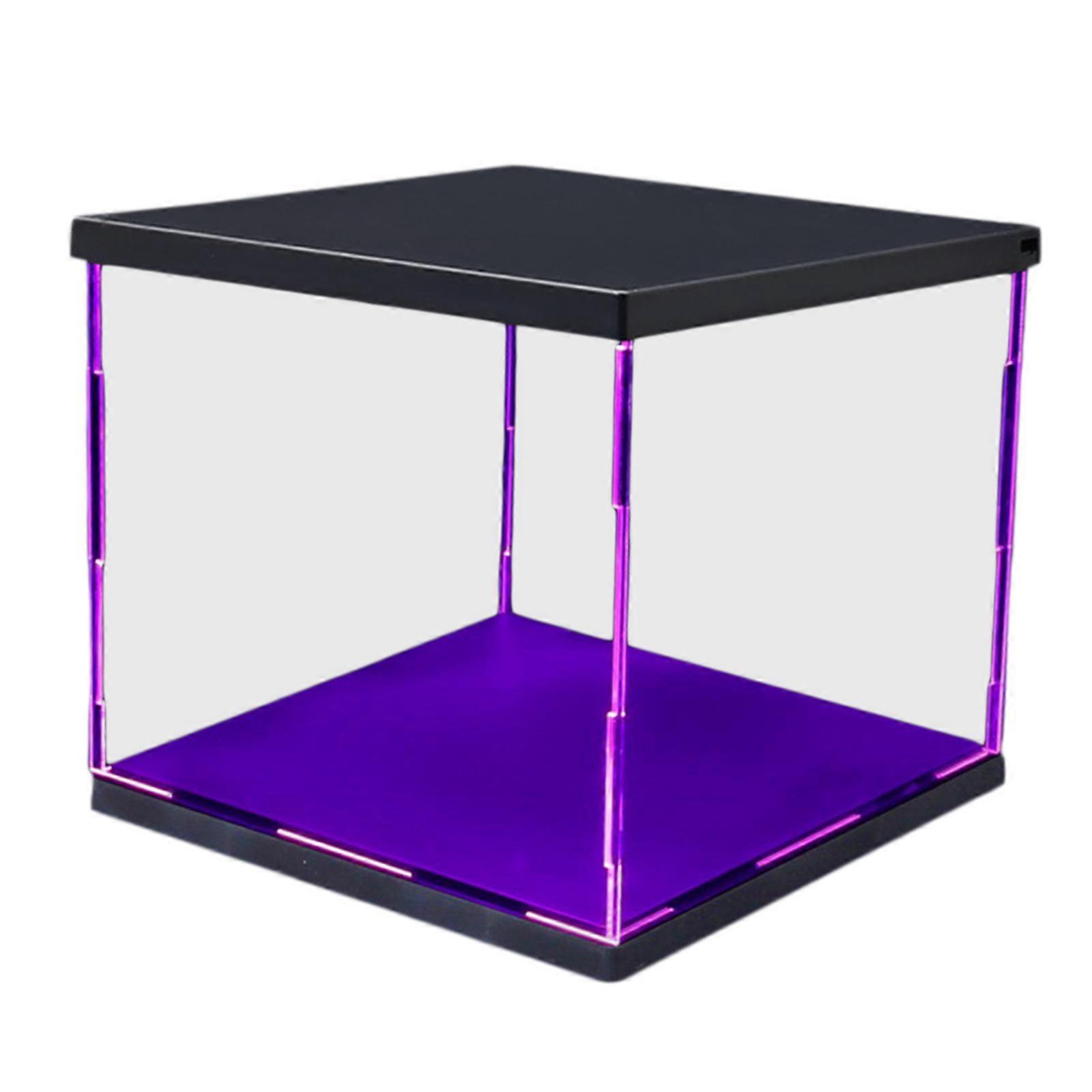 Clear Plastic Display Showcase with LED Light Box for Model Dustproof Purple